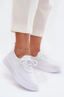 Clearance Boto Materiałowe Wsuwane Buty Sportowe Na Platformie Damskie Białe Kalyra Biały