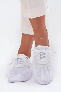 Clearance Boto Materiałowe Wsuwane Buty Sportowe Na Platformie Damskie Białe Kalyra Biały