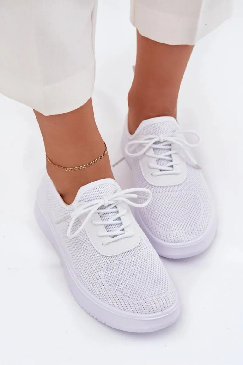 Clearance Boto Materiałowe Wsuwane Buty Sportowe Na Platformie Damskie Białe Kalyra Biały