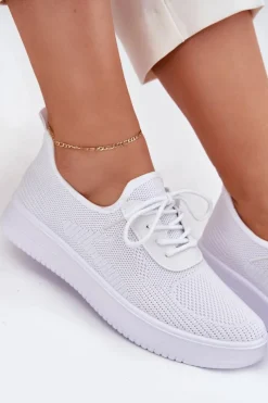 Clearance Boto Materiałowe Wsuwane Buty Sportowe Na Platformie Damskie Białe Kalyra Biały