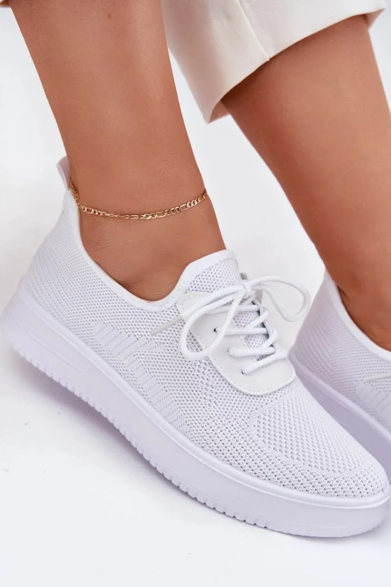 Clearance Boto Materiałowe Wsuwane Buty Sportowe Na Platformie Damskie Białe Kalyra Biały