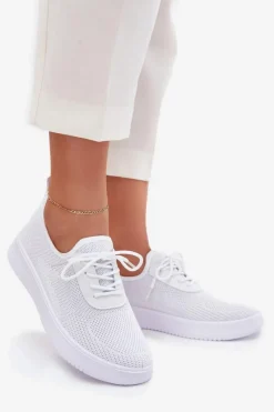 Clearance Boto Materiałowe Wsuwane Buty Sportowe Na Platformie Damskie Białe Kalyra Biały