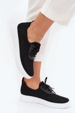 Sneakersy Damskie>Boto Materiałowe Wsuwane Buty Sportowe Na Platformie Damskie Czarne Kalyra Czarny