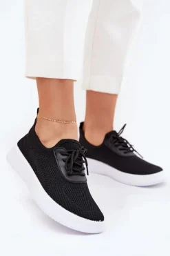 Sneakersy Damskie>Boto Materiałowe Wsuwane Buty Sportowe Na Platformie Damskie Czarne Kalyra Czarny