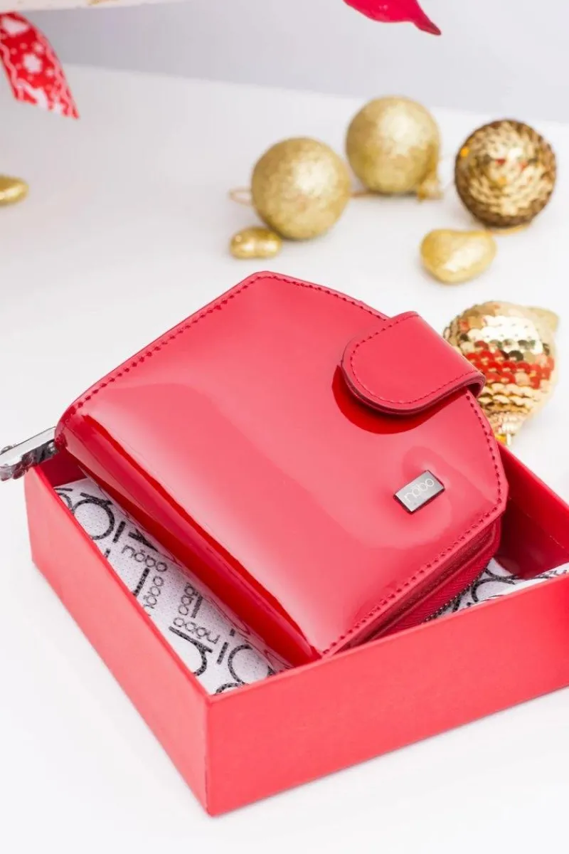 Clearance Mały Czerwony Lakierowany Skórzany Portfel Nobo Portfele