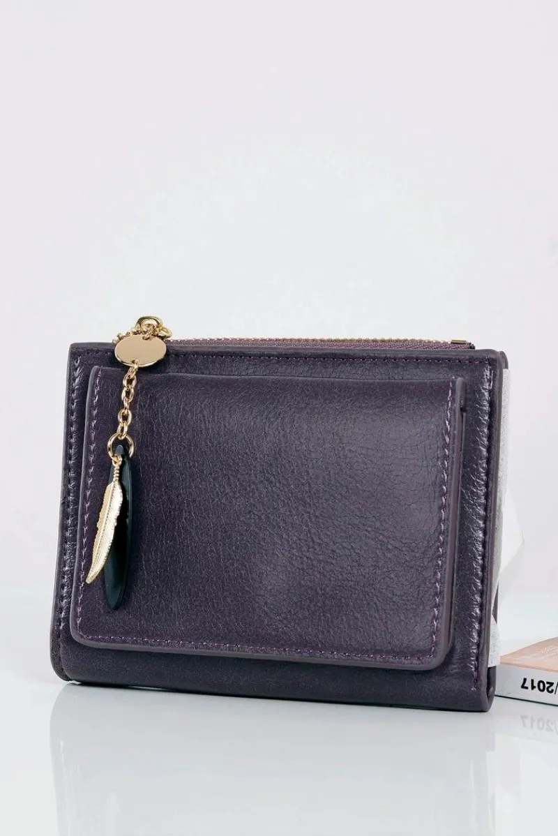 Portfele>Boto Mały Damski Śliwkowy Portfel Złote Piórko