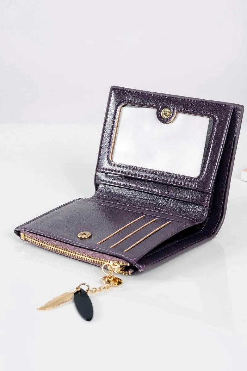 Portfele>Boto Mały Damski Śliwkowy Portfel Złote Piórko