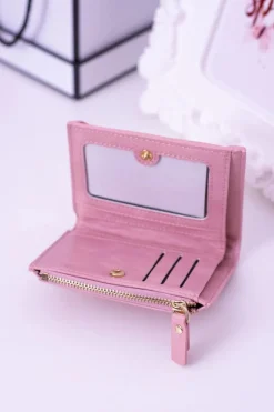 Portfele>Boto Mały Portfel Damski Pudrowy Róż Złoty Zamek