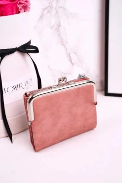 Hot Mały Portfel Damski Zapinany na Bigiel Różowy Portfele