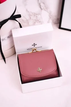 Clearance Mały Portfel Damski Zapinany Na Bigiel MILANO Ciemno Różowy Portfele