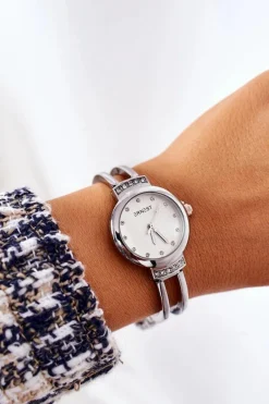 Discount Mały Zegarek Na Bransolecie Z Cyrkoniami Srebrny Zegarki