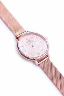 Outlet Damski Zegarek Różowa Brokatowa Tarcza Różowe Złoto Eneli Zegarki