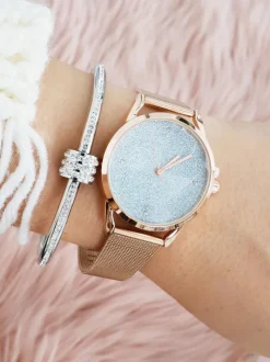 Clearance Damski Zegarek Bransoleta Brokat Rapter Złoty Róż Zegarki