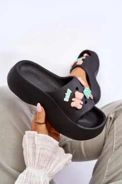 Klapki Na Platformie|Klapki Damskie Klasyczne>Boto Miękkie Damskie Piankowe Klapki Z Ozdobami Czarne Lorie