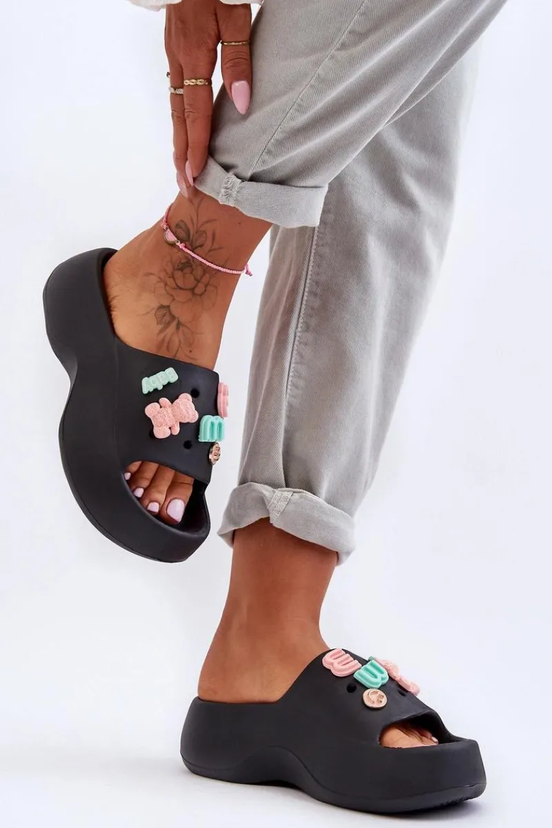 Klapki Na Platformie|Klapki Damskie Klasyczne>Boto Miękkie Damskie Piankowe Klapki Z Ozdobami Czarne Lorie