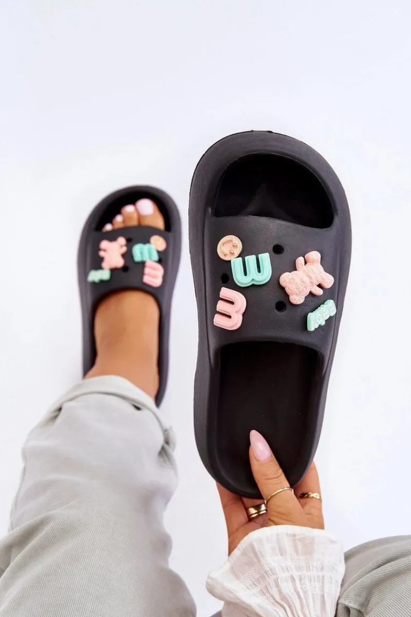 Klapki Na Platformie|Klapki Damskie Klasyczne>Boto Miękkie Damskie Piankowe Klapki Z Ozdobami Czarne Lorie