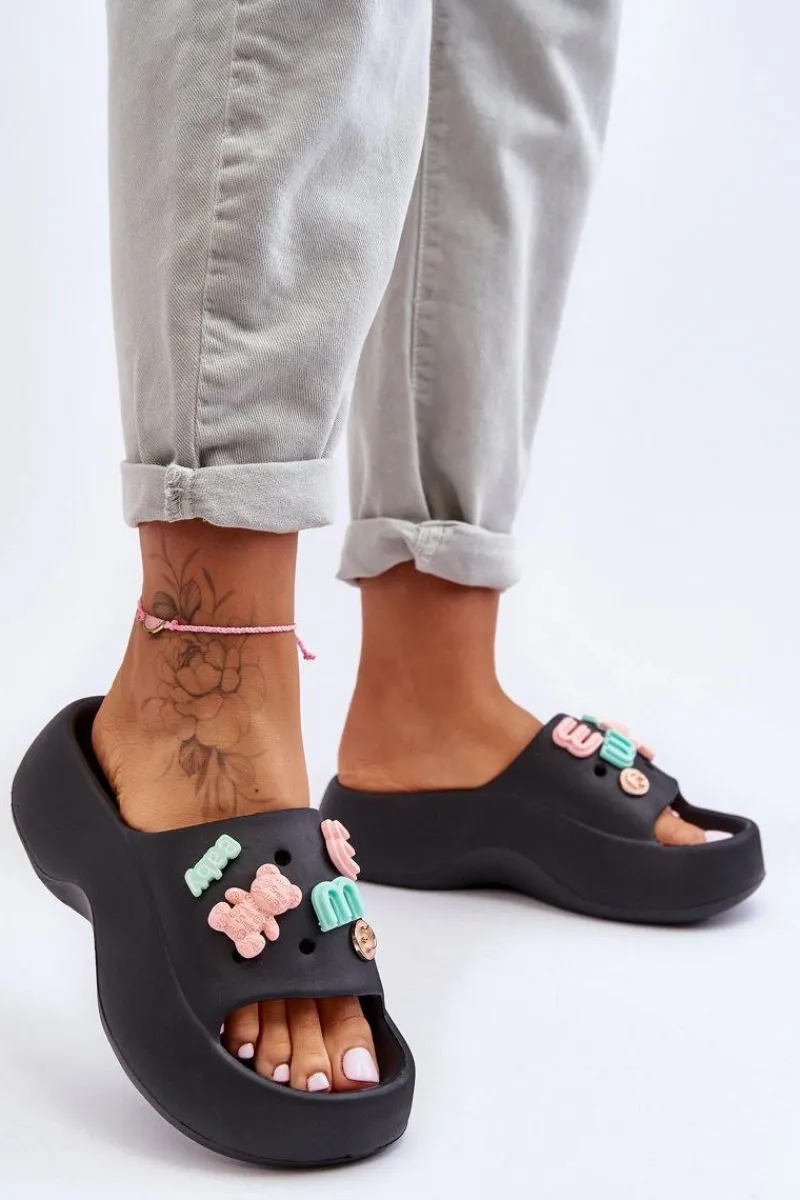 Klapki Na Platformie|Klapki Damskie Klasyczne>Boto Miękkie Damskie Piankowe Klapki Z Ozdobami Czarne Lorie