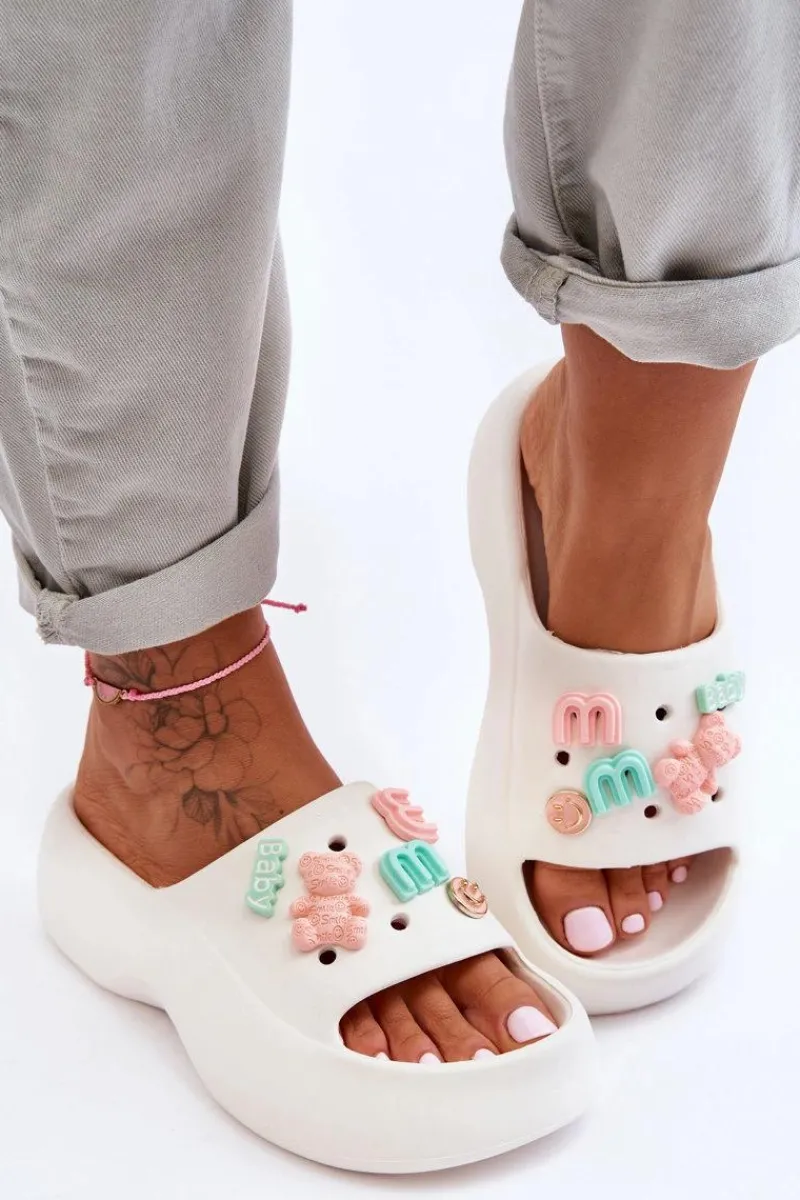 Outlet Boto Miękkie Damskie Piankowe Klapki Z Ozdobami Białe Lorie