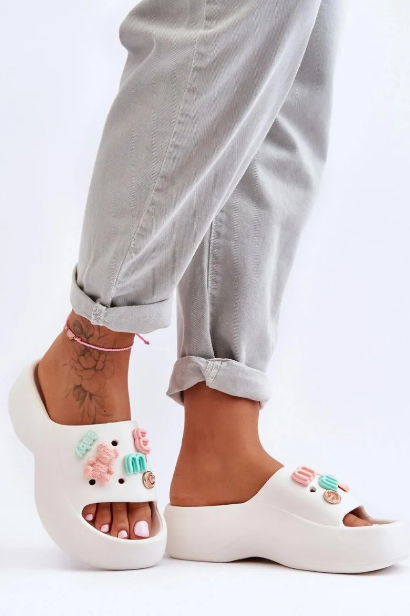 Outlet Boto Miękkie Damskie Piankowe Klapki Z Ozdobami Białe Lorie