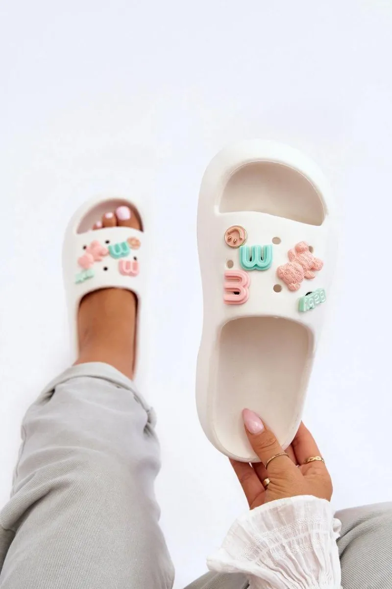 Outlet Boto Miękkie Damskie Piankowe Klapki Z Ozdobami Białe Lorie