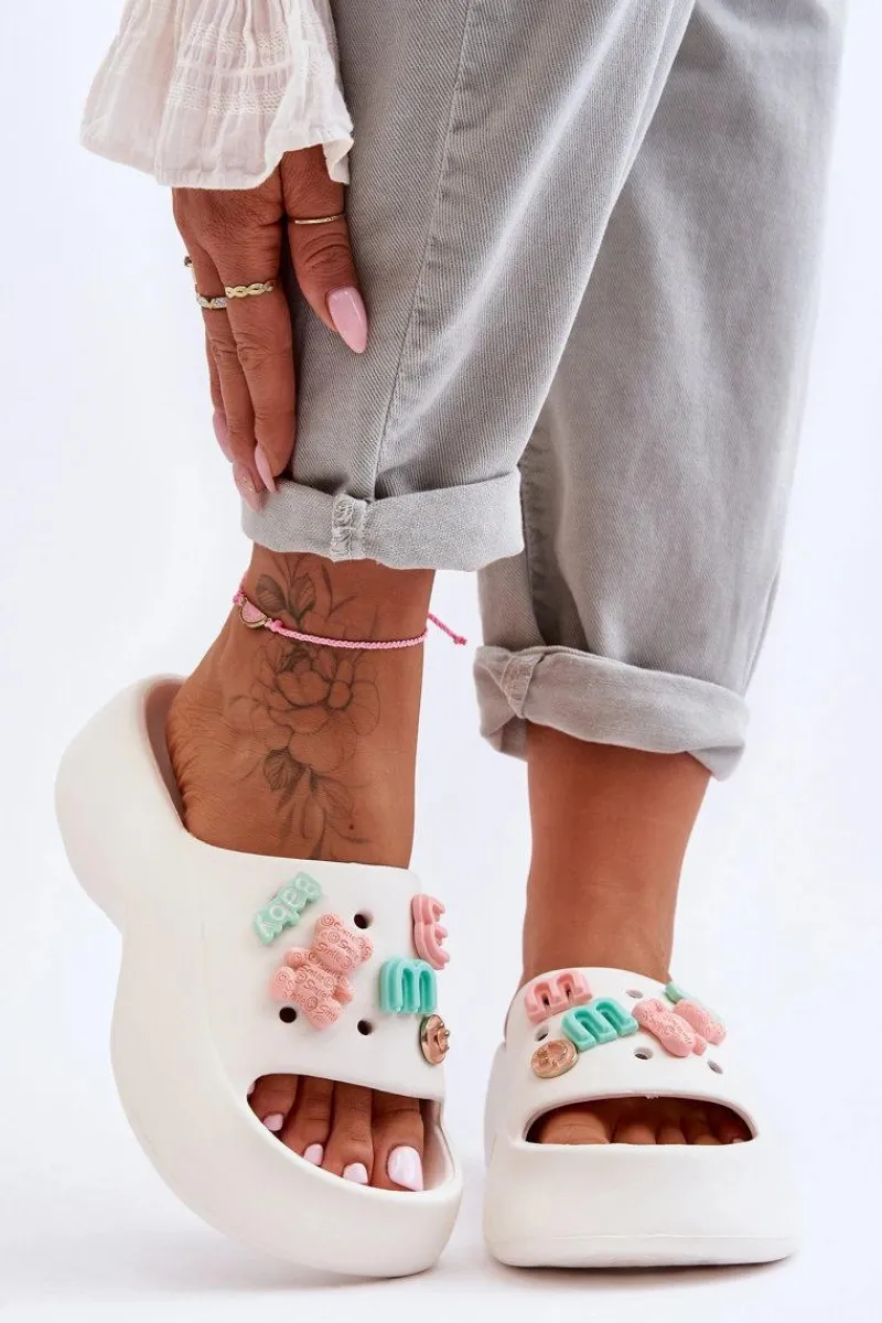 Outlet Boto Miękkie Damskie Piankowe Klapki Z Ozdobami Białe Lorie