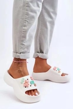 Outlet Boto Miękkie Damskie Piankowe Klapki Z Ozdobami Białe Lorie