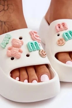 Outlet Boto Miękkie Damskie Piankowe Klapki Z Ozdobami Białe Lorie