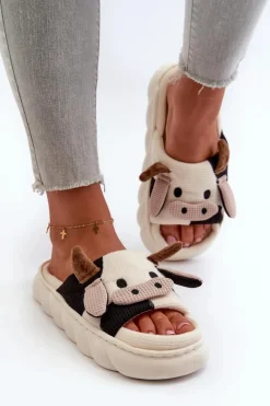 Discount Boto Miękkie I Wygodne Kapcie Damskie Krowy Jasnobeżowe Paivessa