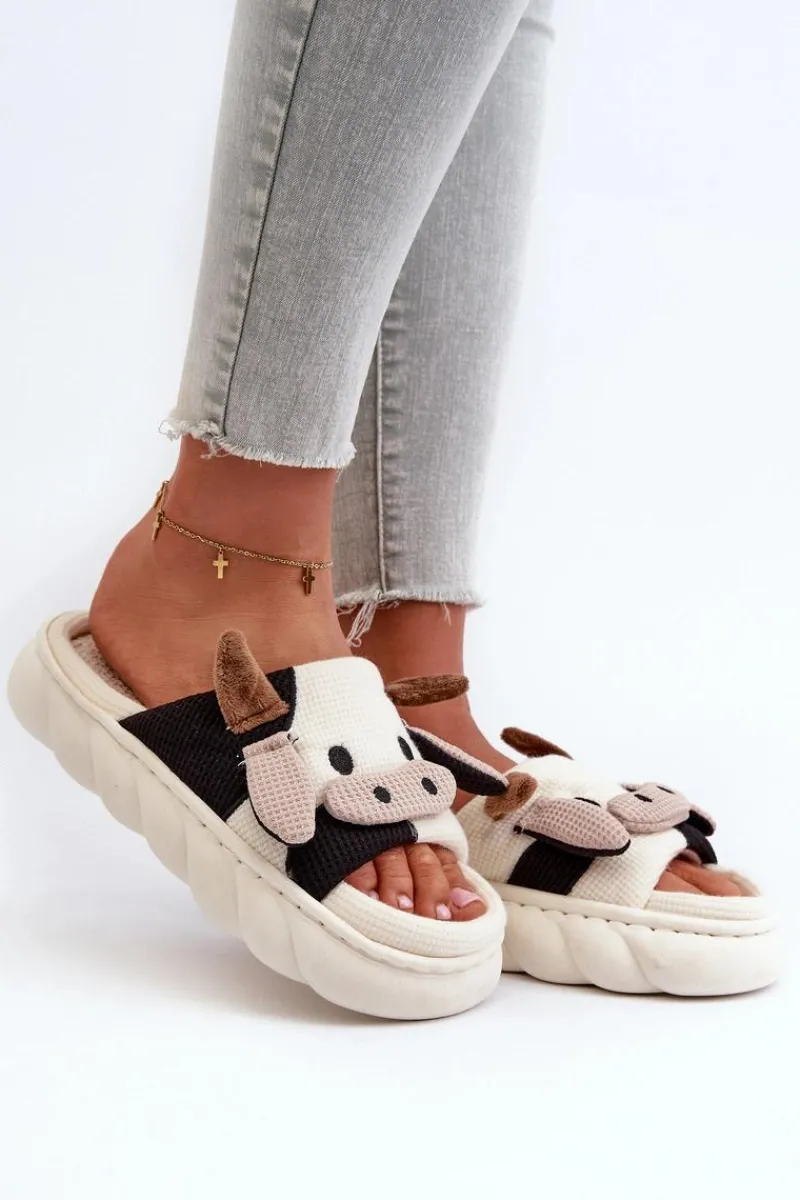 Discount Boto Miękkie I Wygodne Kapcie Damskie Krowy Jasnobeżowe Paivessa