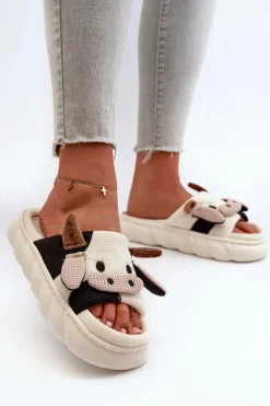 Discount Boto Miękkie I Wygodne Kapcie Damskie Krowy Jasnobeżowe Paivessa