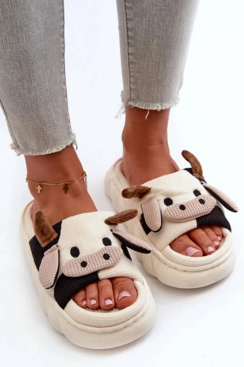 Discount Boto Miękkie I Wygodne Kapcie Damskie Krowy Jasnobeżowe Paivessa