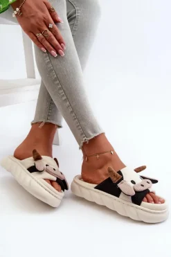 Discount Boto Miękkie I Wygodne Kapcie Damskie Krowy Jasnobeżowe Paivessa