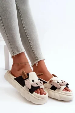 Discount Boto Miękkie I Wygodne Kapcie Damskie Krowy Jasnobeżowe Paivessa