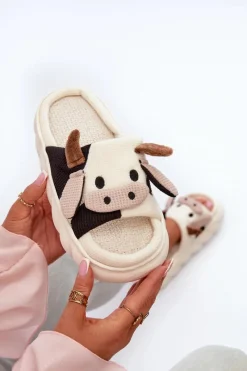 Discount Boto Miękkie I Wygodne Kapcie Damskie Krowy Jasnobeżowe Paivessa