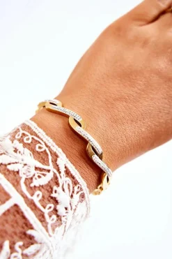 New Glam Chic Modna Bransoletka Na Zatrzask Z Cyrkoniami Złota