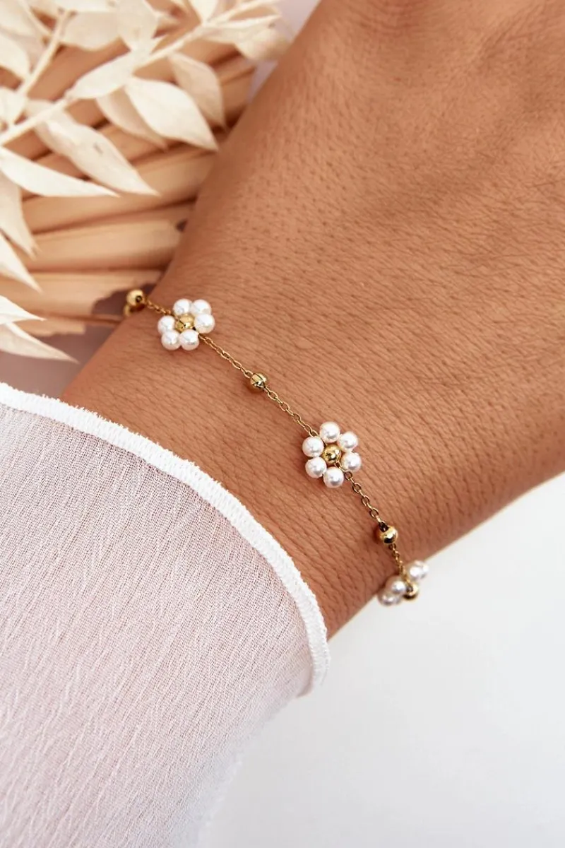Hot Modna Bransoletka Z Białymi Kwiatkami Złota Bransoletki