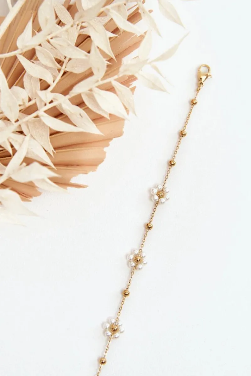 Hot Modna Bransoletka Z Białymi Kwiatkami Złota Bransoletki