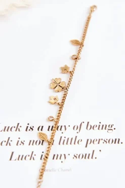 Outlet Glam Chic Modna Bransoletka Z Koniczyną I Liśćmi Złota