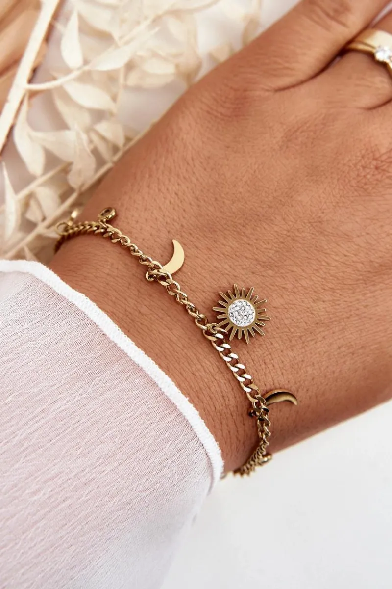 Bransoletki>Glam Chic Modna Bransoletka Z Księżycem I Słońcem Złota