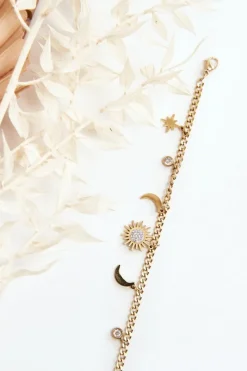 Bransoletki>Glam Chic Modna Bransoletka Z Księżycem I Słońcem Złota
