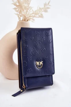 Outlet Modna Torebka Portfel 2w1 Z Tłoczeniem Granatowa Savano Listonoszki|Portfele