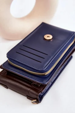 Outlet Modna Torebka Portfel 2w1 Z Tłoczeniem Granatowa Savano Listonoszki|Portfele