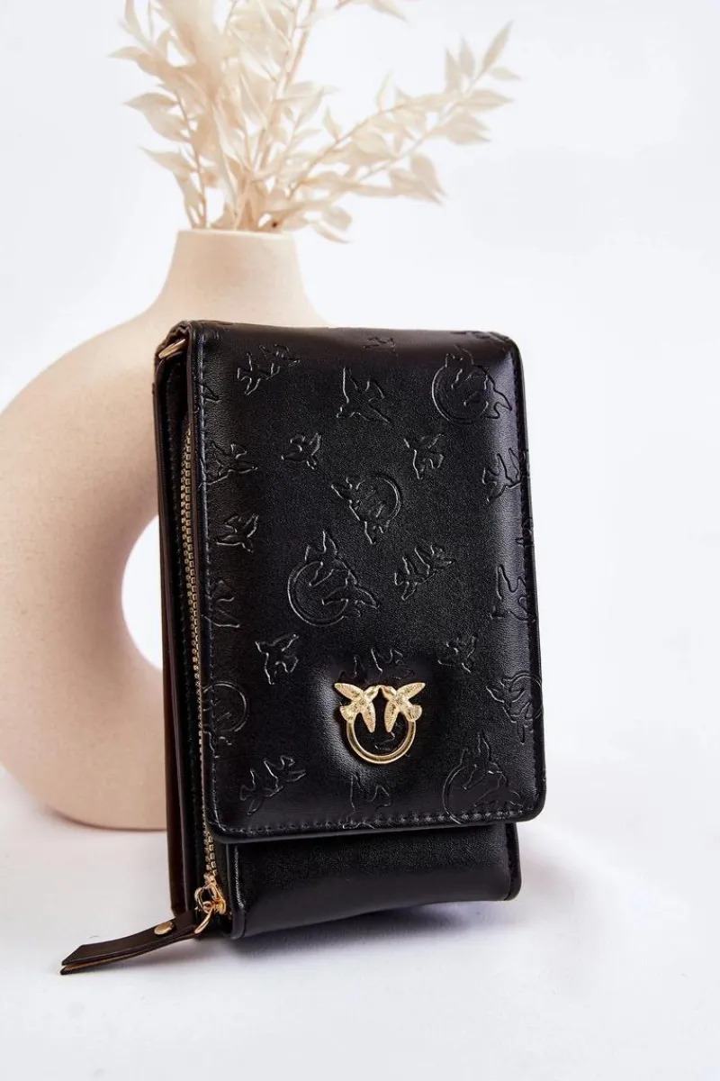 New Boto Modna Torebka Portfel 2w1 Z Tłoczeniem Czarna Savano