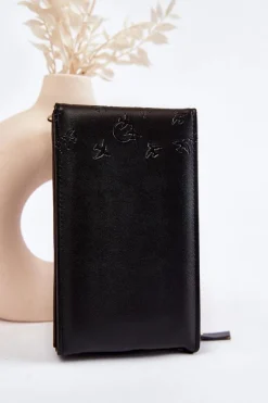 New Boto Modna Torebka Portfel 2w1 Z Tłoczeniem Czarna Savano