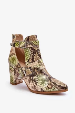 Botki Na Słupku|Botki Na Obcasie>Boto Modne Botki Na Słupku Z Wycięciami Beżowo-Zielone Suelo