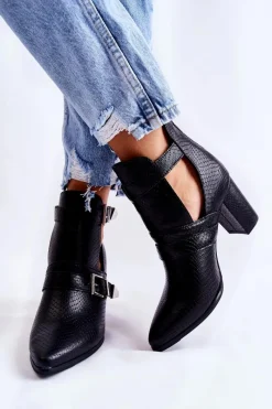 New Modne Botki Na Słupku Z Wycięciami Czarne Suelo Damskie Botki Wiosenne|Botki Na Słupku