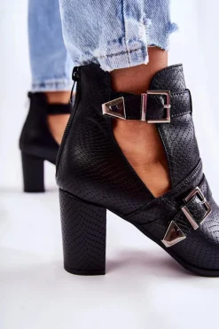 New Modne Botki Na Słupku Z Wycięciami Czarne Suelo Damskie Botki Wiosenne|Botki Na Słupku