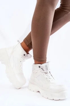 Sale Big Star Shoes Modne Botki Trapery Memory Foam Big Star KK274369 Białe