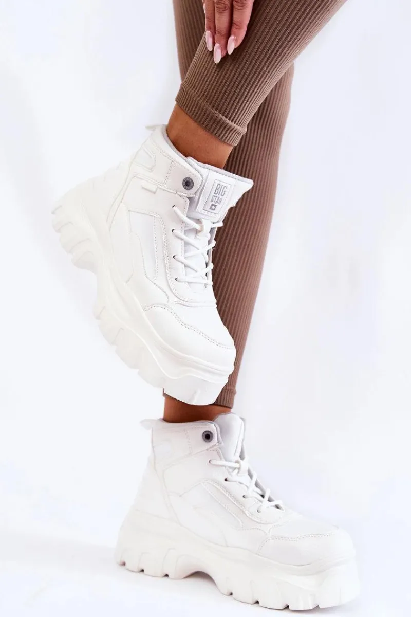 Sale Big Star Shoes Modne Botki Trapery Memory Foam Big Star KK274369 Białe