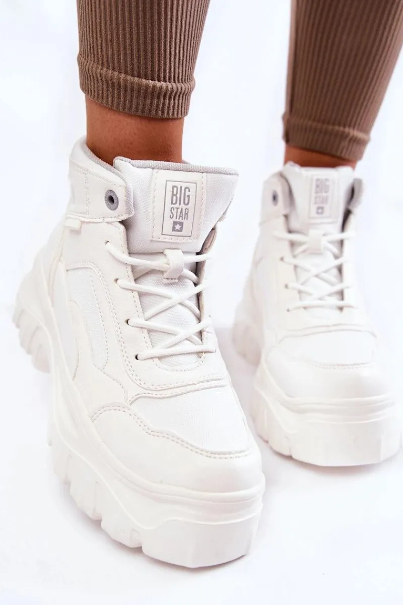 Sale Big Star Shoes Modne Botki Trapery Memory Foam Big Star KK274369 Białe